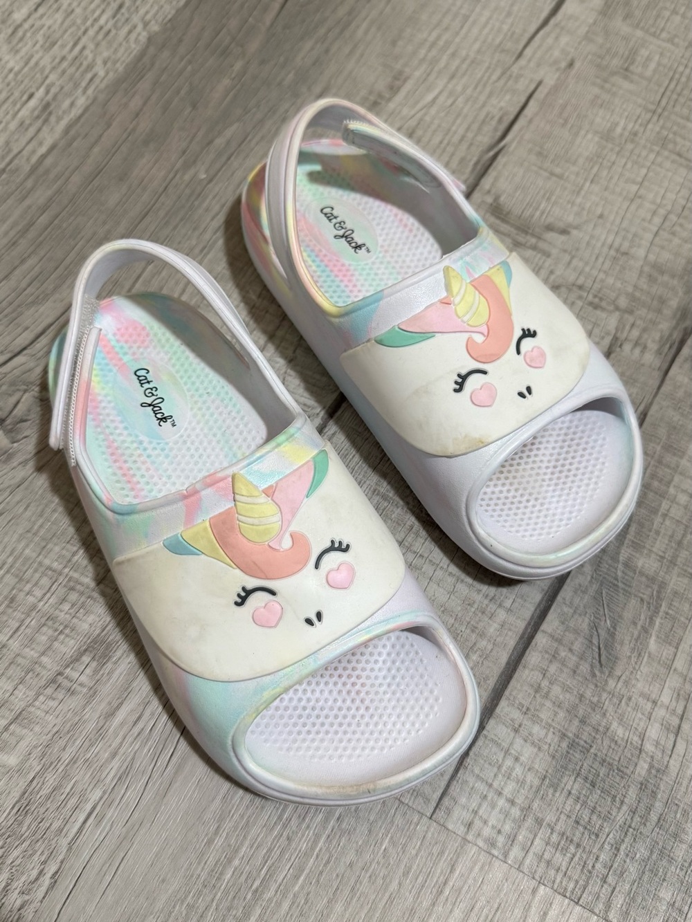 Cat & Jack White Unicorn Slide Sandals with Pastel Accents